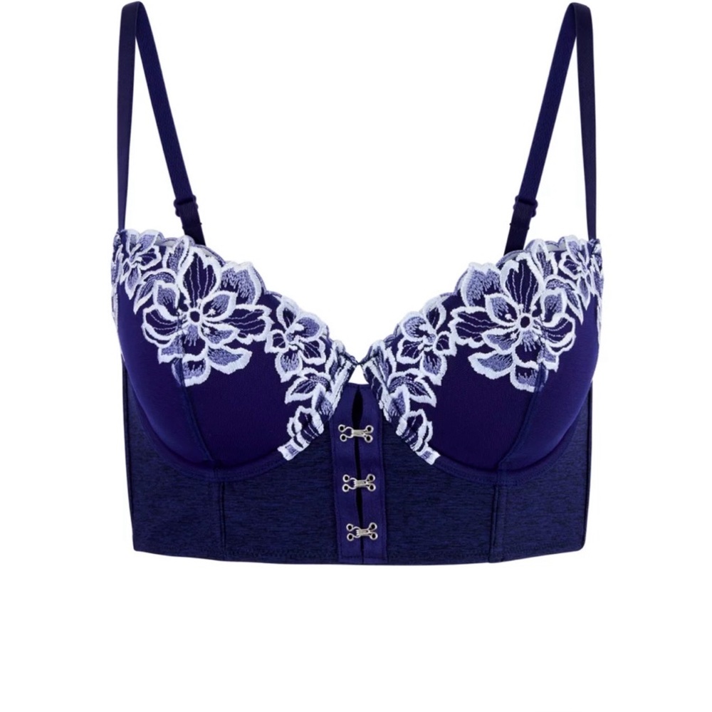 Adore ME Britta Dark Blue Floral Lace Contour Demi Longline Bra 36DDD - Picture 2 of 12